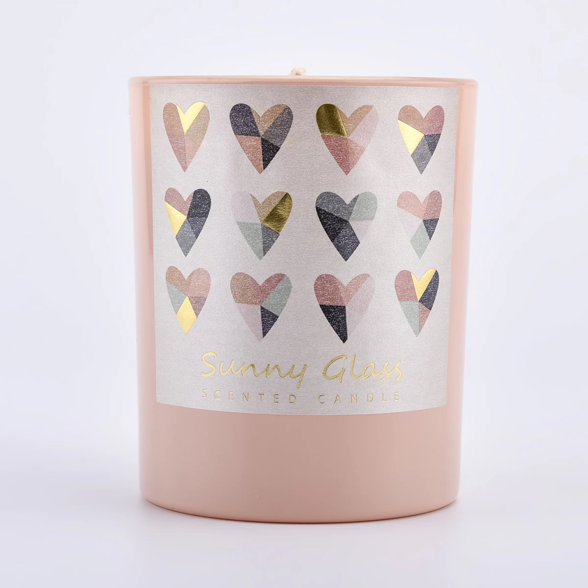 Luxury solid pink color candle jar glass with decal wholesale