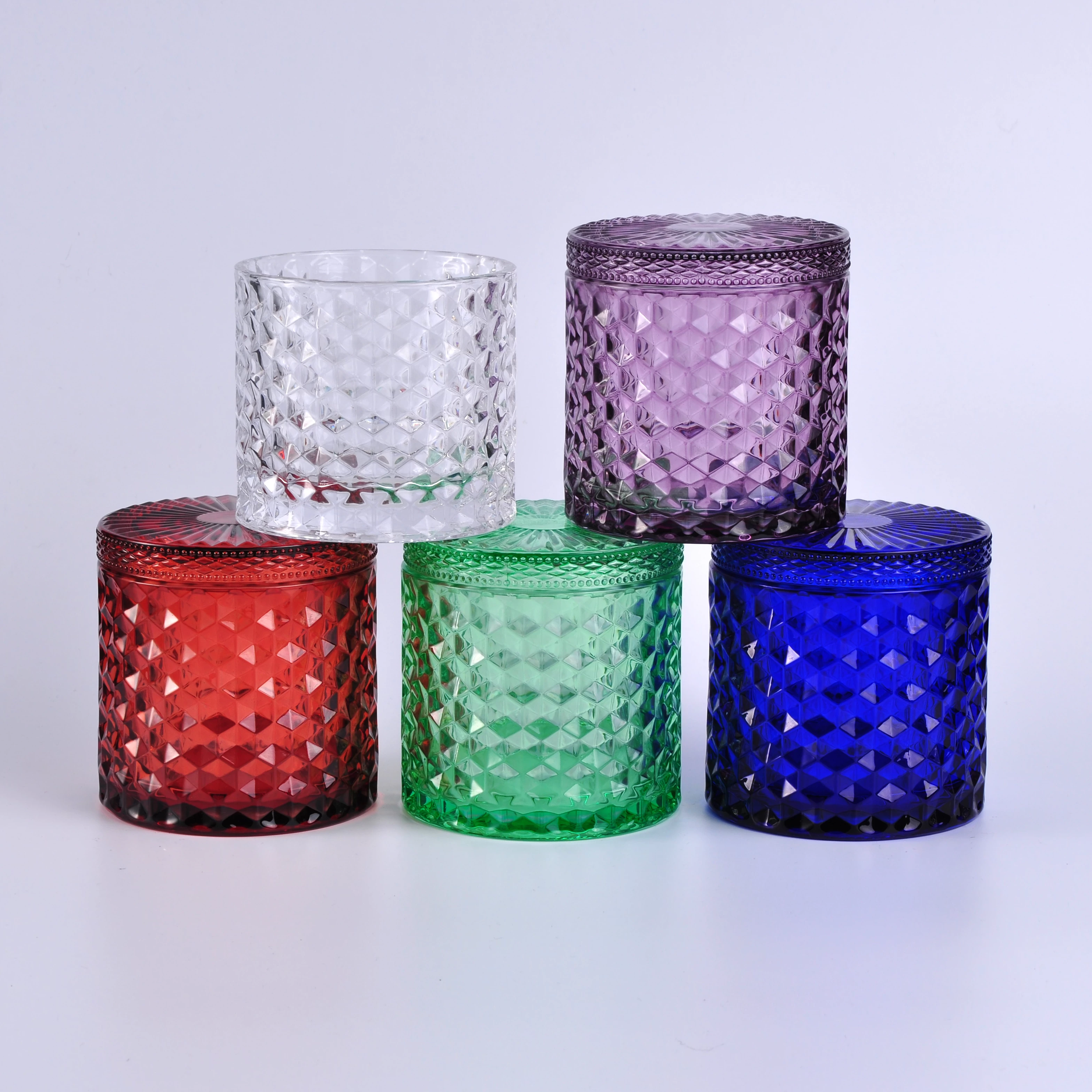 embossed woven pattern glass candle holders from Sunny Glassware