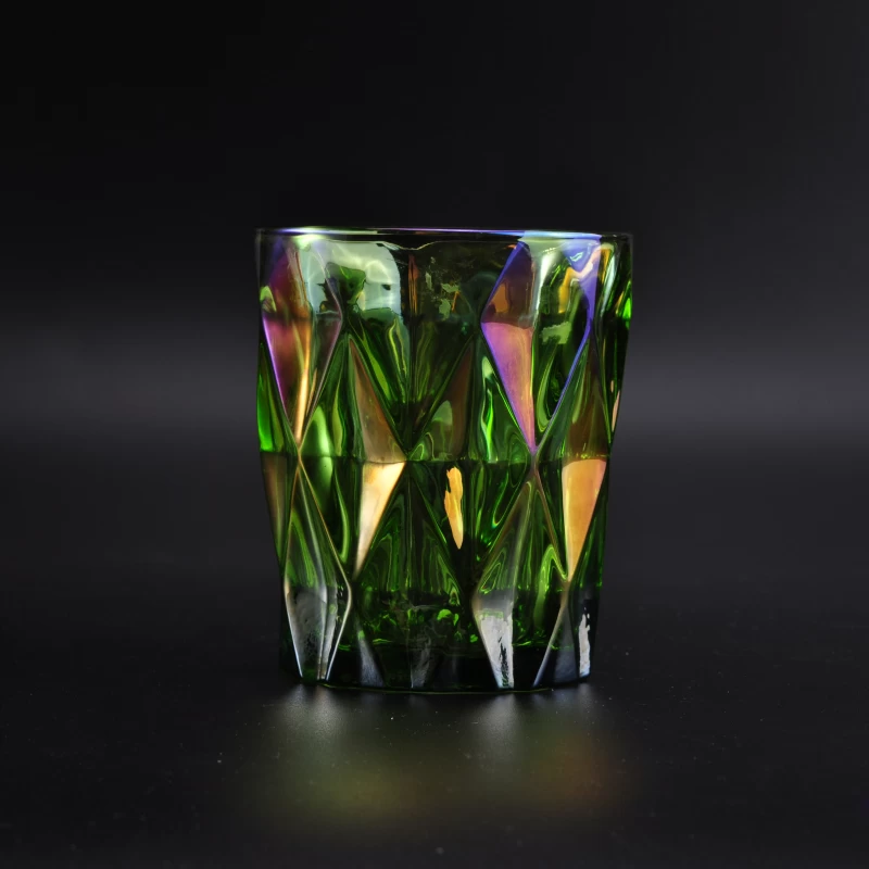 Cylinder Green Iron Plating Glass Candle Holder