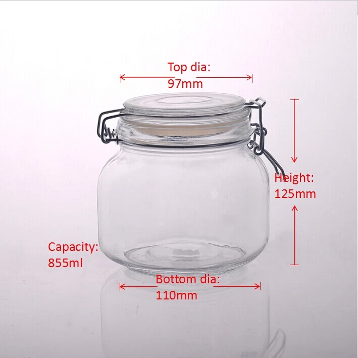 855ml clear glass jam jar glass bottle with lid