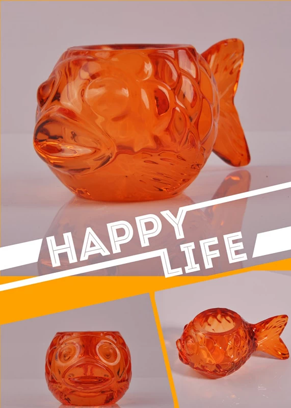 Cute fish shape color material machine made glass tealight holdder