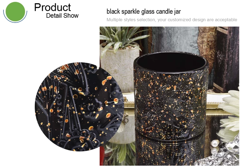 black sparkle glass candle jar