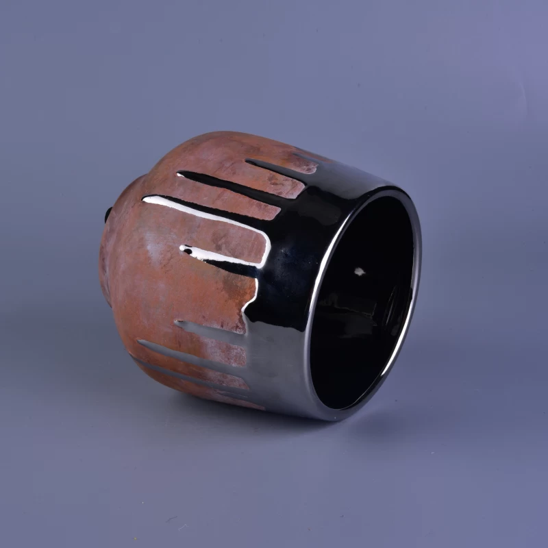 Home Decorative Ceramic Candle Jar With Liquid Gold Rim Low MOQ