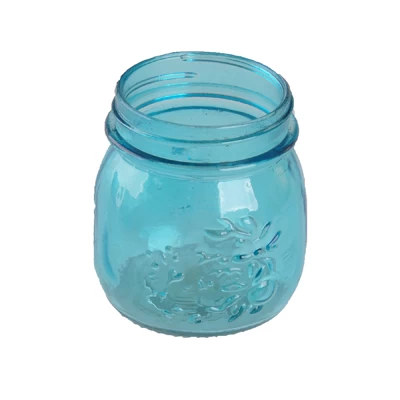 blue glass candle jar   