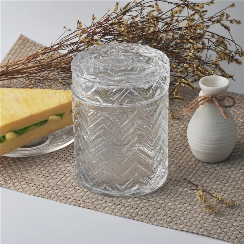 Unique emboss glass cylinder jar