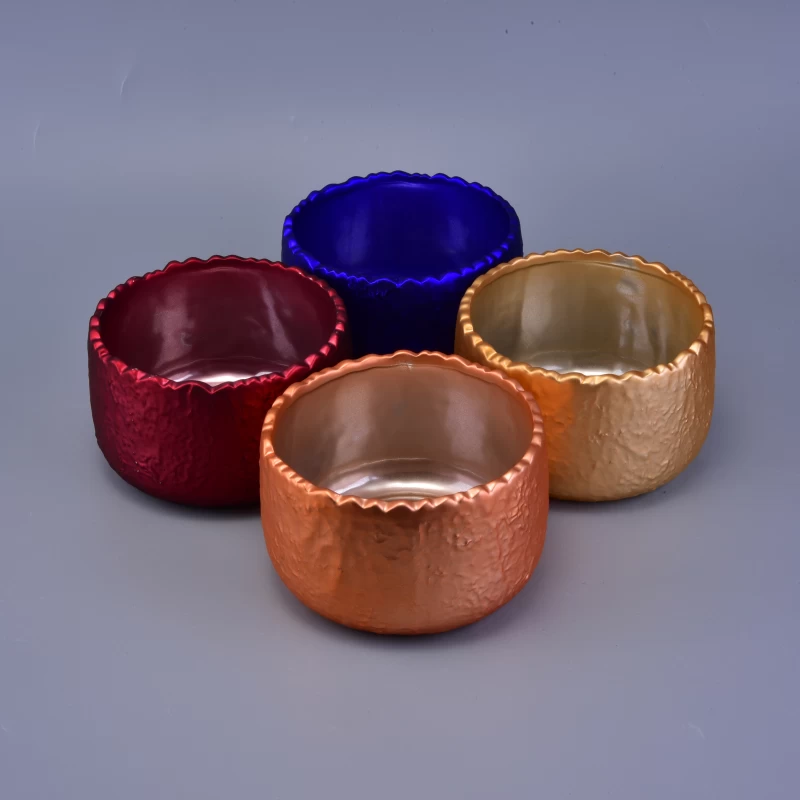 Newly wrinkle effect metal color ceramic candle container for home