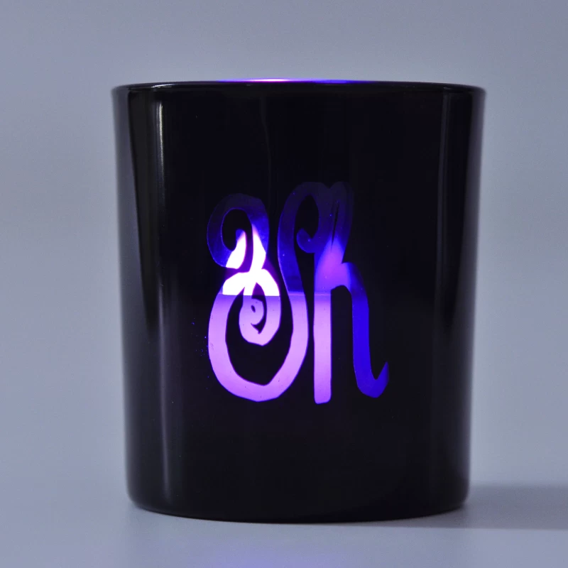 Unique luxury decorative black color laser logo candles glass jar
