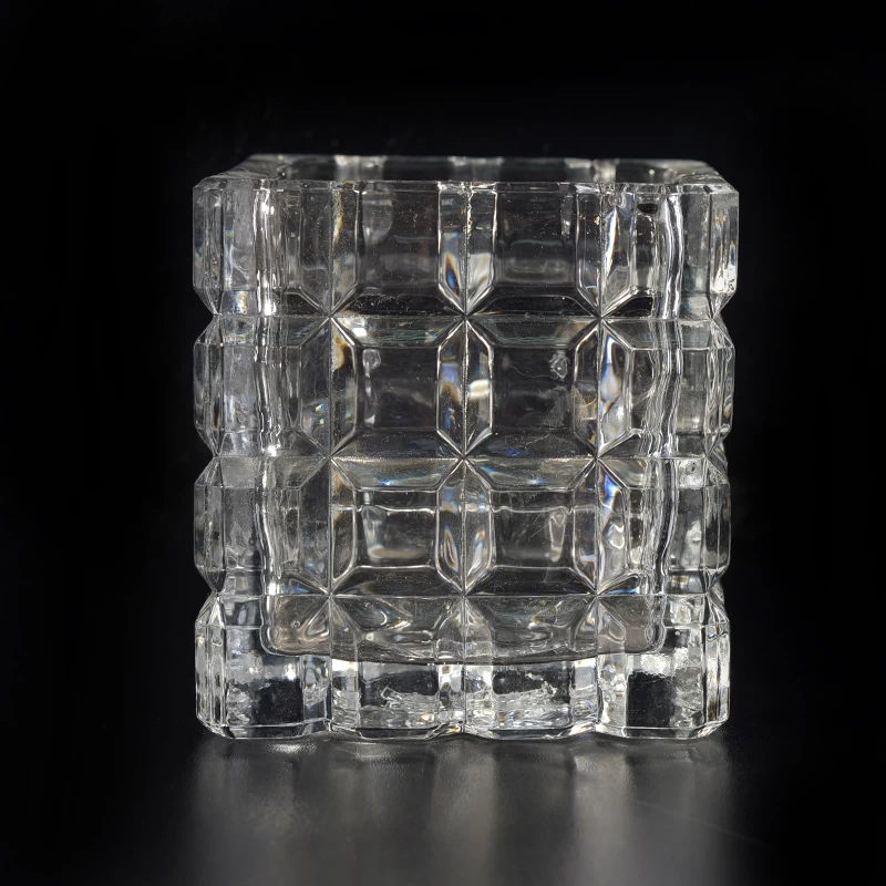 13oz Diamond cut transparent square glass candle jars wholesale