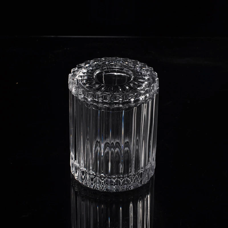 High Quality Clear Strips Glass Candle Jar With Lids