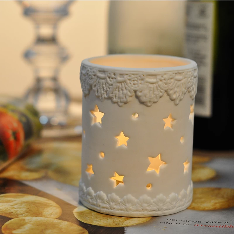 Hollowed-out ceramic candle holder