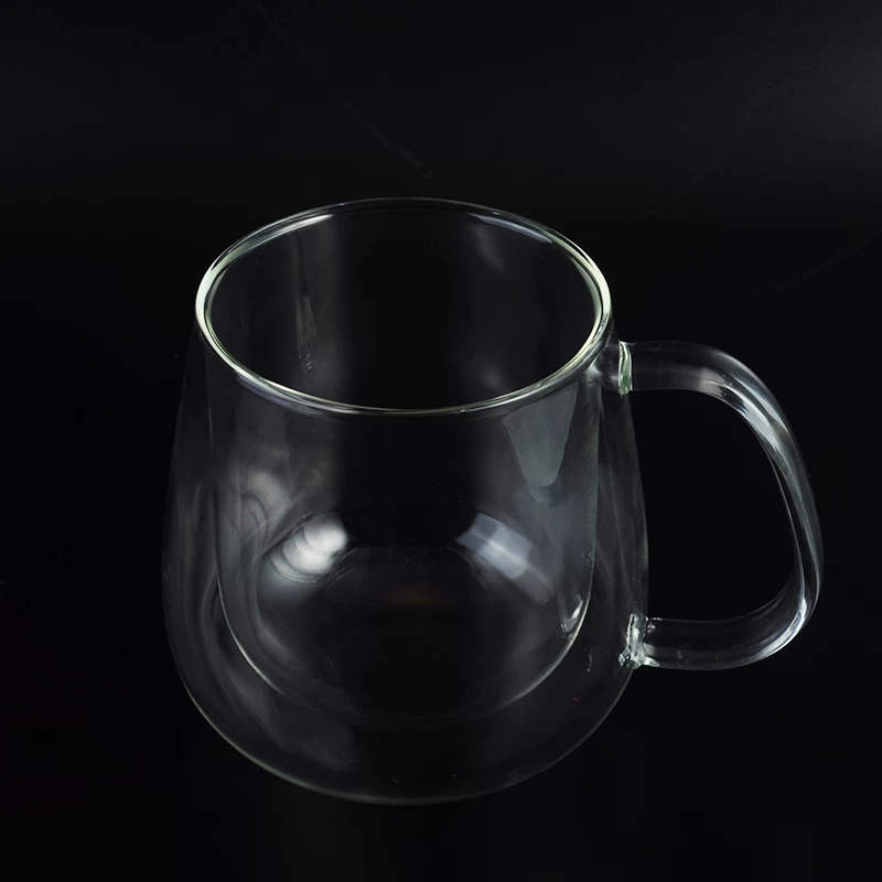 Mouth blown glass double wall coffee cup
