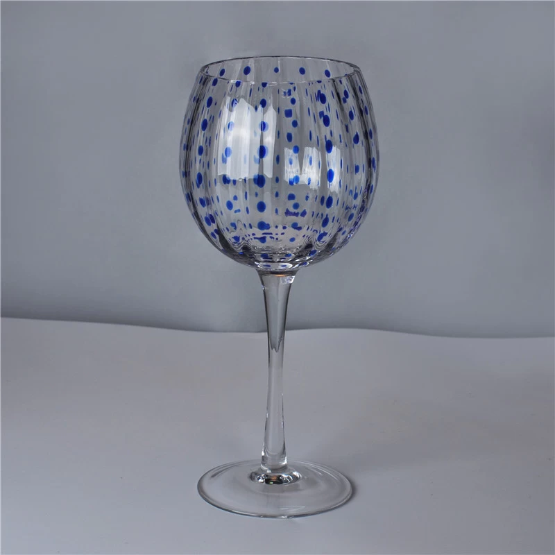 630ml Clear Mouth Blown Martini Glass with Blue Dot