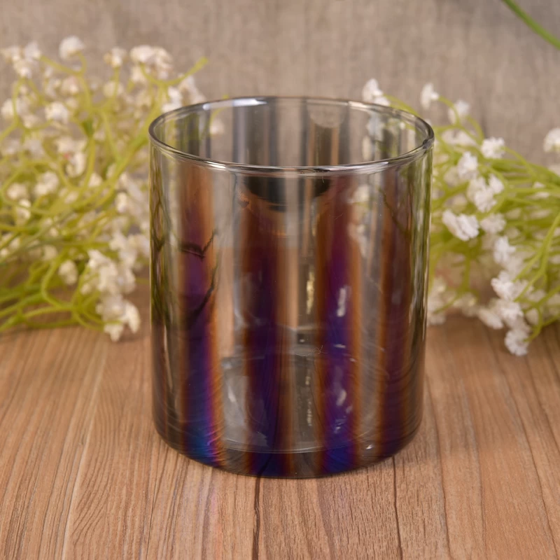 Decorative Straight Walled Glass Candle Containers with Electroplating Color Effect