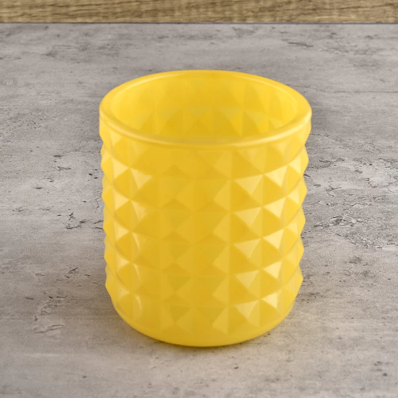  8oz glass candle vessel with emboss design yellow glass jar supplier