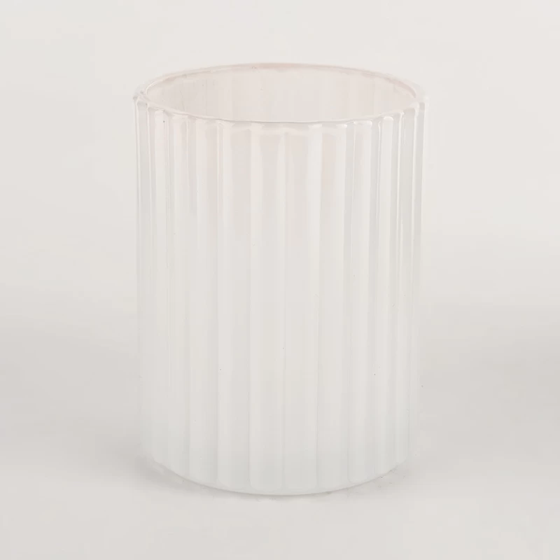 320 ml white stripe design glass candle jar in bulk