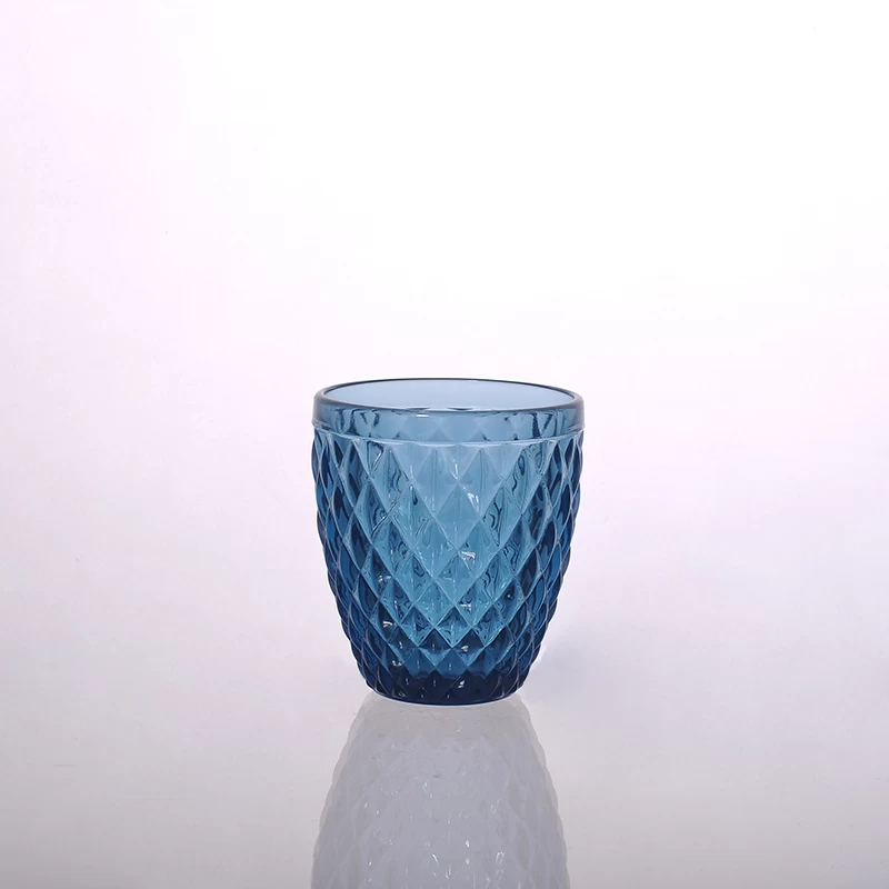 Hand Made Color Material Glass Candle Jar With Embossment