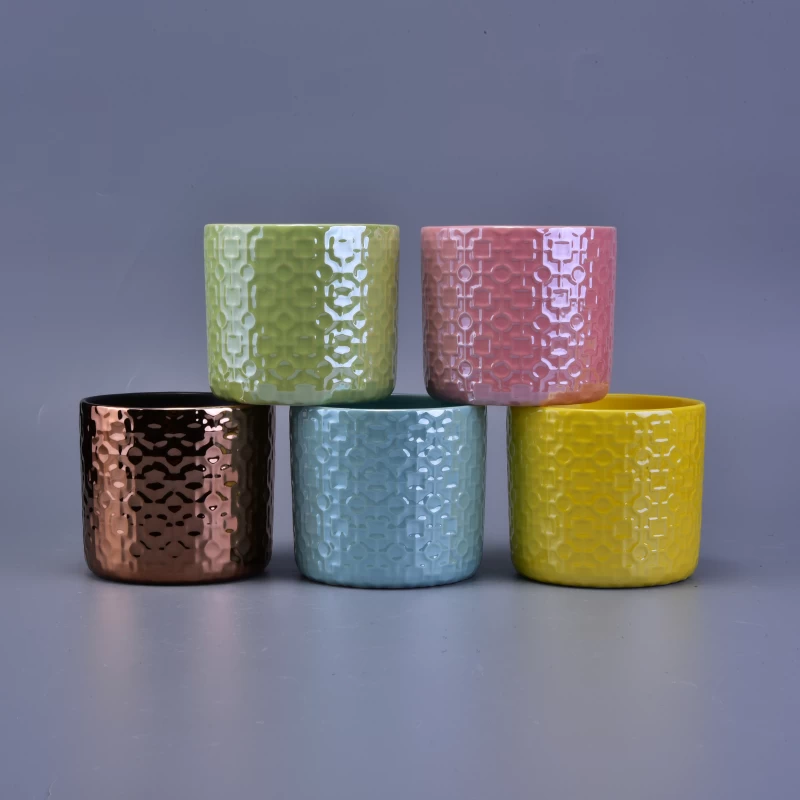 Pearl Glaze Colorful Cylinder Ceramic Candle Holder with Different Pattern