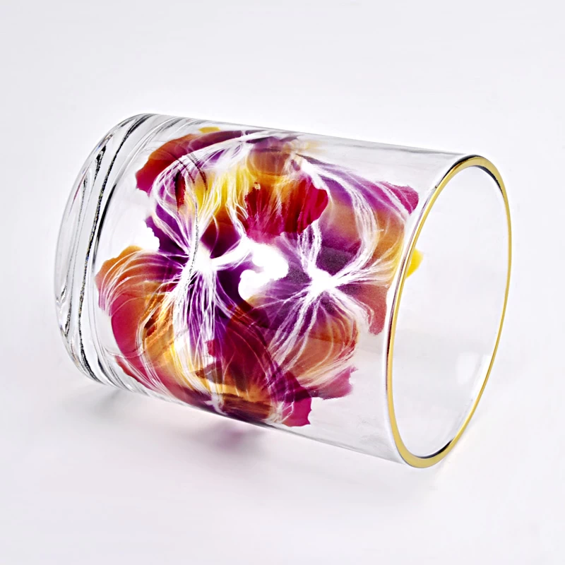 Hot sale large capacity glass candle vessels gorgeous pattern jars