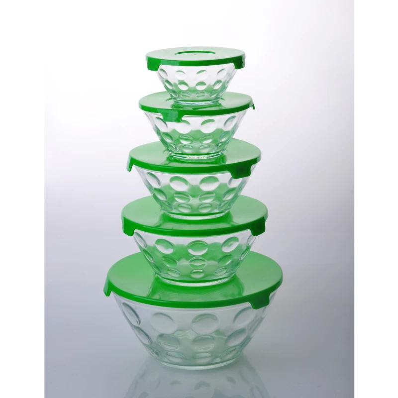 5pcs glass bowl with lid set