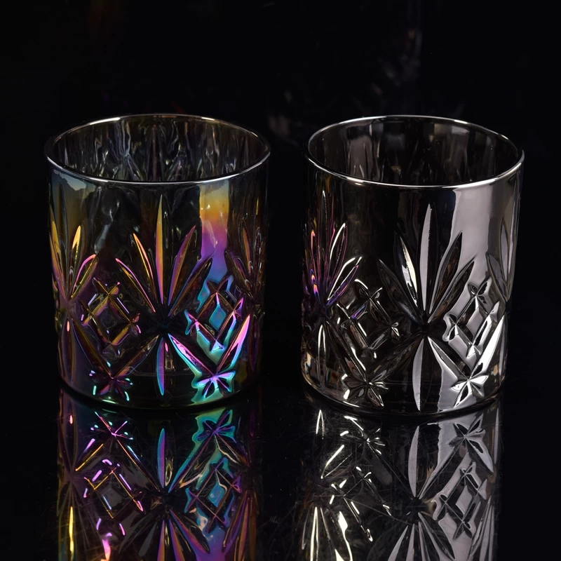 Plating Silver Embossed Glass Candle Holders