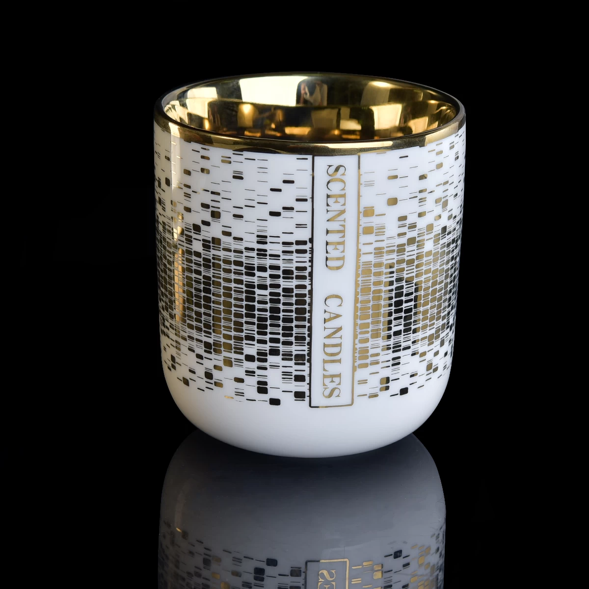 electroplated gold ceramic candle vessel with round bottom