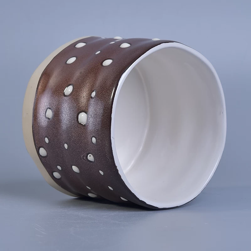 Home decor white dot copper finish ceramic candle jar container
