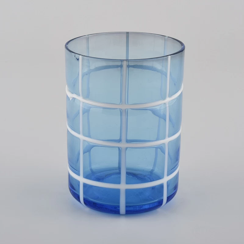 mouth blowing blue glass candle jars for home decor