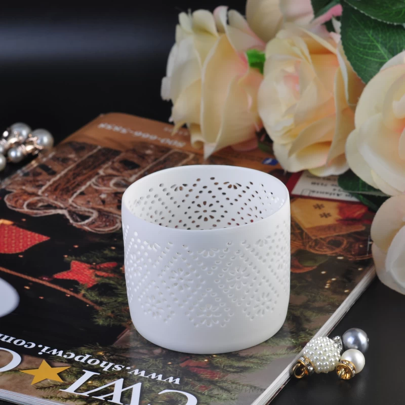 Natural white hollow out ceramic tealight candle holder