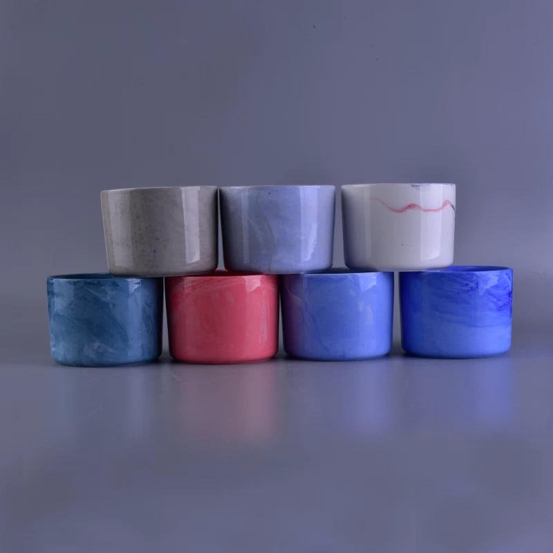 Wholesale Cylinder Colored Glaze Ceramic Candle Jar 