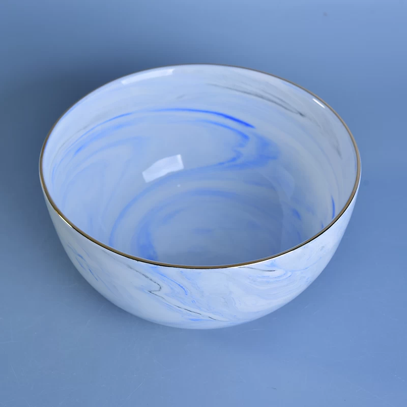 Blue marble ceramic candles bowl for home decoration