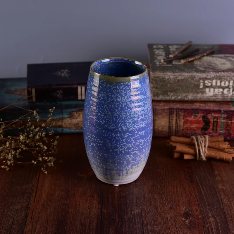 1300ml blue colored ceramic container holder for candle making