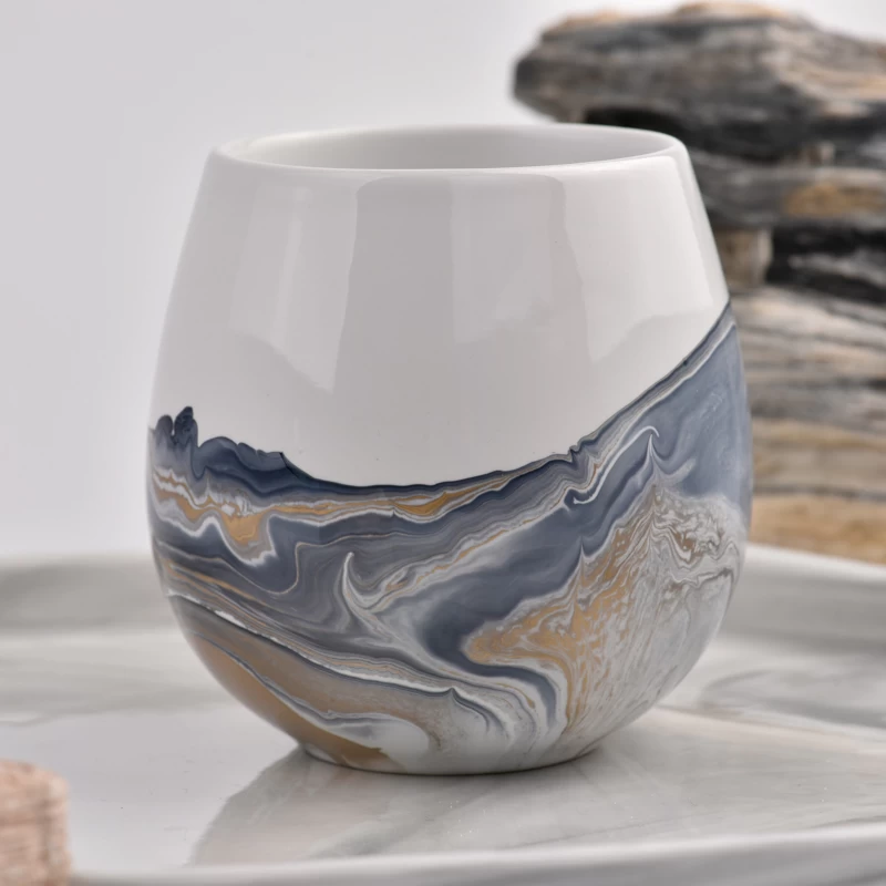 15oz marble pattern ceramic candle vessels wholesale