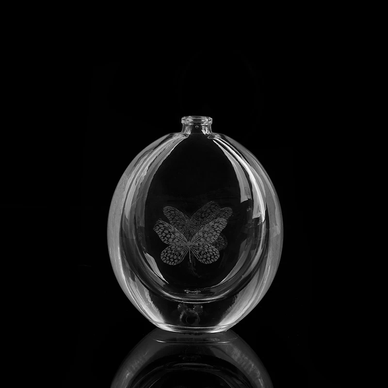 elegant laser heart glass perfume bottle
