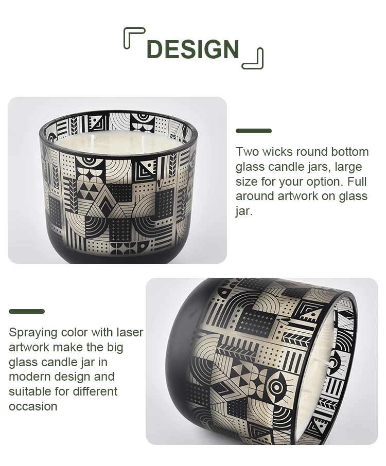 1000ml black glass candle jars geometric figure pattern design laser engraving process