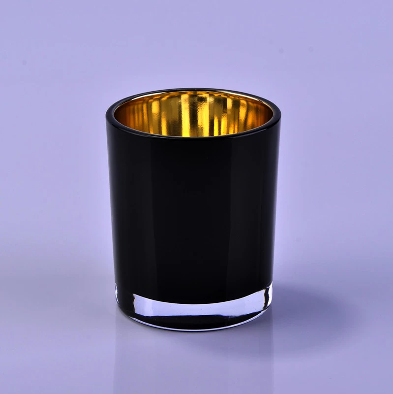 Luxury inner gold plating outside black candle jars glass wholesale