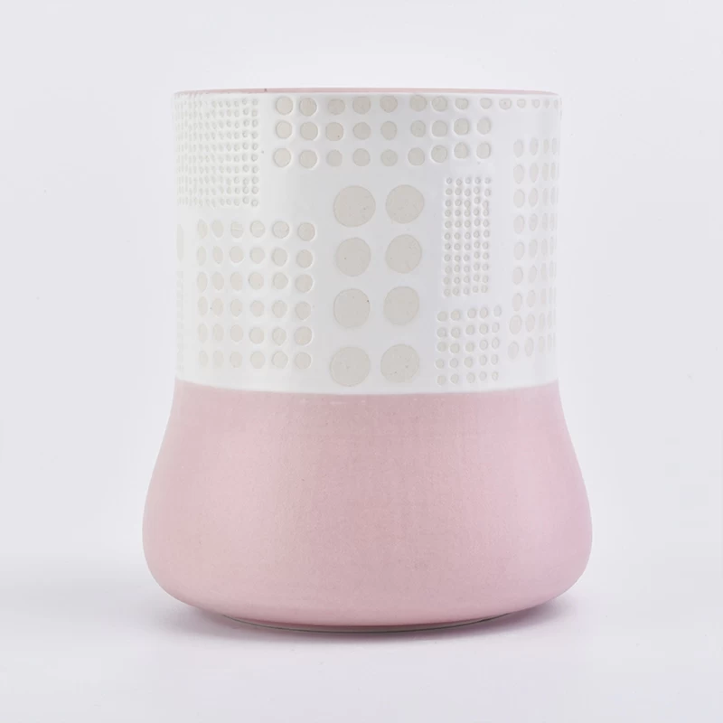 Elegant engraved  ceramic candle jars cylinder candle jar for home deco