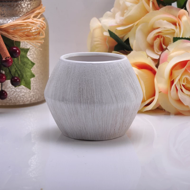 Newly white vintage ceramic candle jar for home decoration