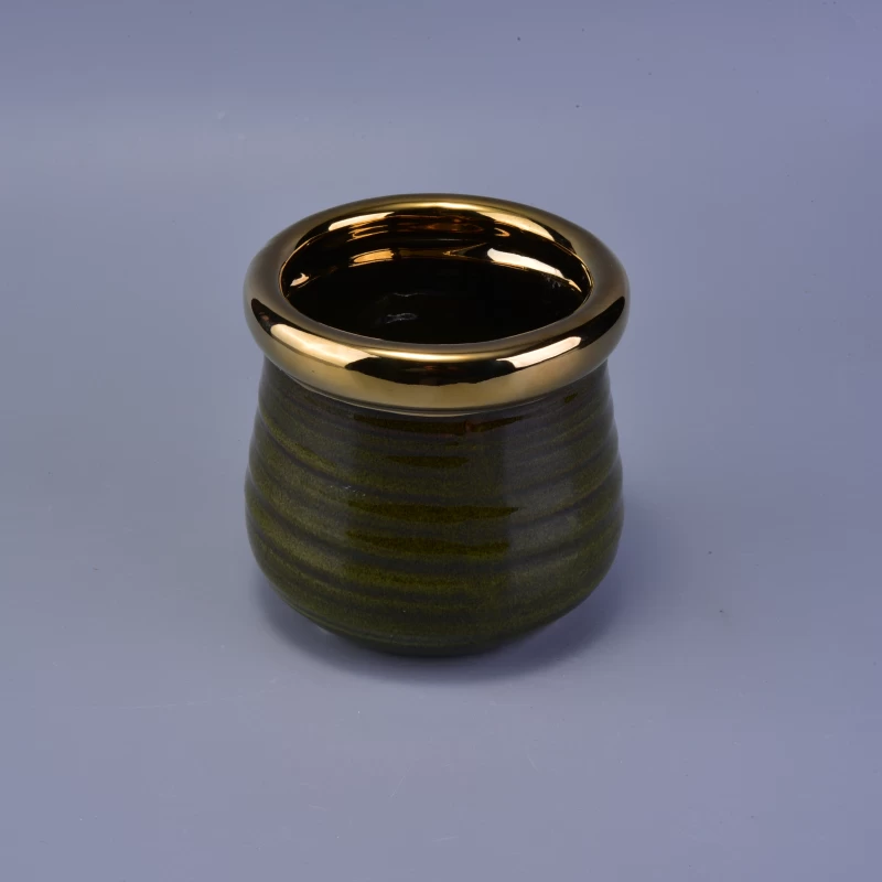 Eletroplated Golden Rim Cup for Ceramic Candle Holder with Fancy Glazed