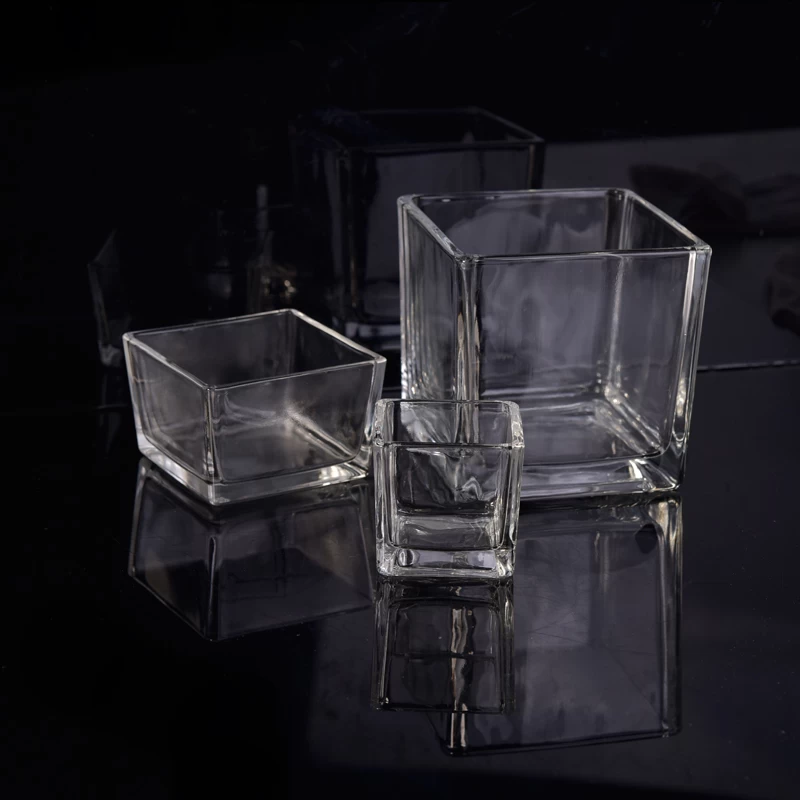 Wholesale square clear glass candle holders
