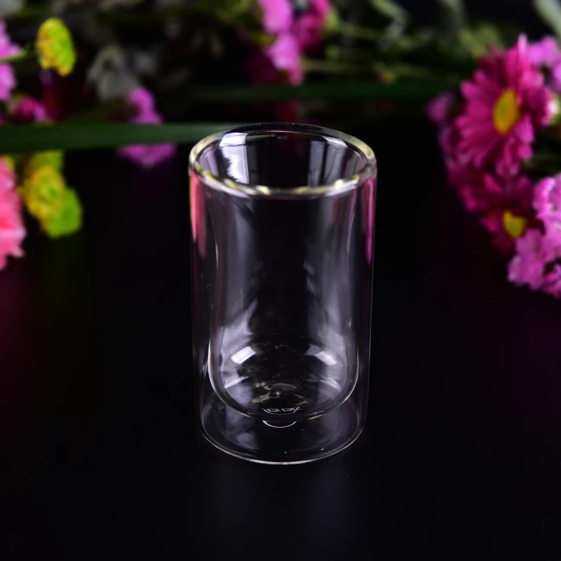 Cylinder round clear borosilicate double wall glass cup