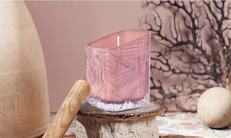 280ml luxury glass candle jars embossed flower whisper bevel edges design