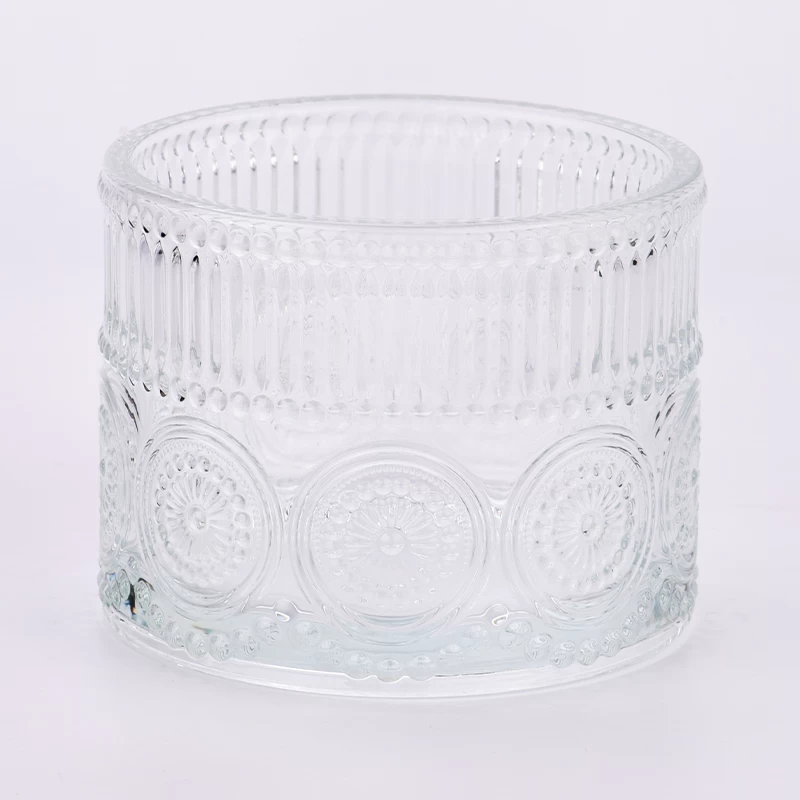 Luxury Clear Glass Container Empty Candle Jars with Embossed logo in Bulk