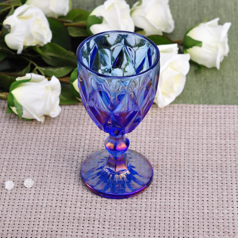 Blue Iron Plating Glass Candle Holder