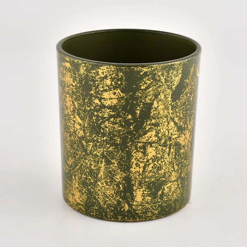 Custom wholesale Luxury gold green glass Empty Candle Jar Candle Vessel