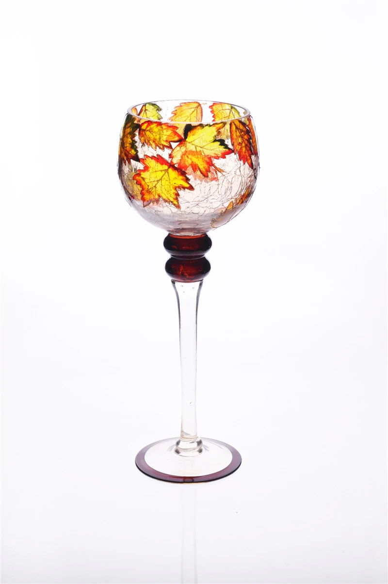 High stem hurricane glass candle holder with color painted