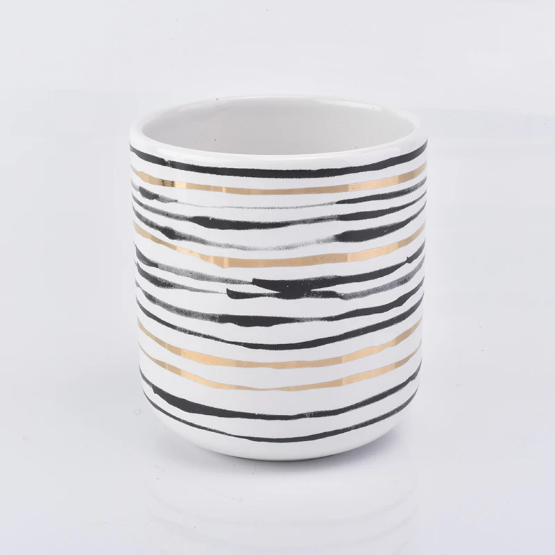 ceramic candle holder curve bottom with stripes 12 oz 