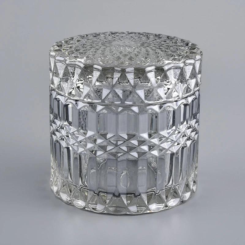 Geo Cut  Embossed Glass Candle Container With Lid