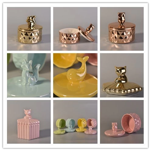 Unique design ceramic candle holder with animal lids