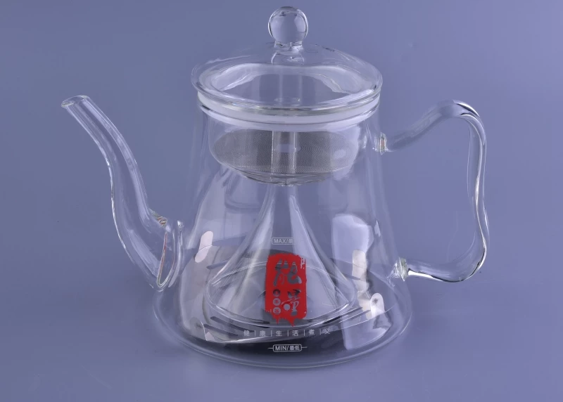 1L borosilicate teapot with infuser and lid metal base inside