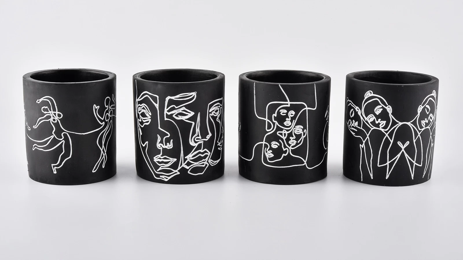 Black Cement Candle Vessels With Custom Pattern